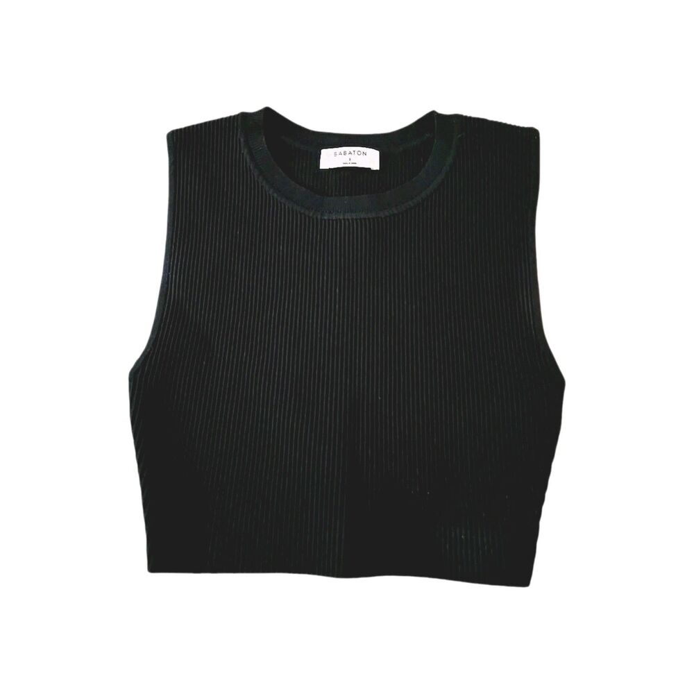Aritzia Babaton Sculpt Ribbed Knit Muscle Tank Top Cropped Stretch Black Sz S